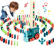 Automatic Domino Laying Electric Train Toy Set with 60Pcs Domino Blocks Sound and Light Kids Stacking Toys Game(Blue)